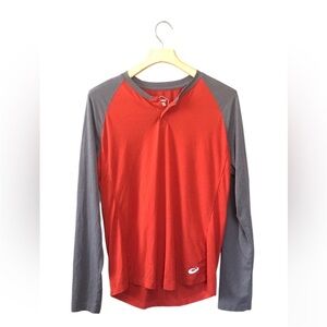 ASICS Men’s Performance Orange & Gray Long Sleeve Henley Tee Medium